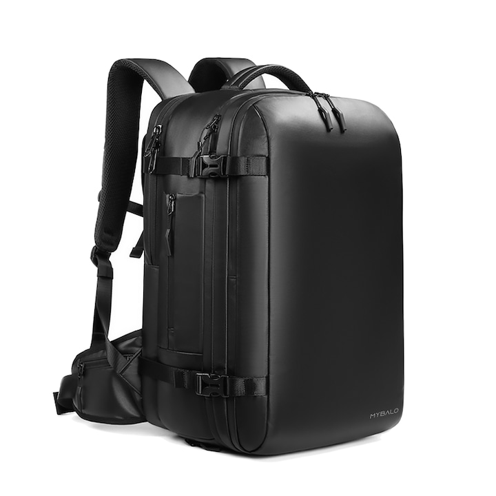 Rucsac calatorie MYBALO Traveler 3v1, capacitate 44 l, compartiment laptop 17,3", compartiment tableta 9", negru, dimensiuni 53x33x25 cm