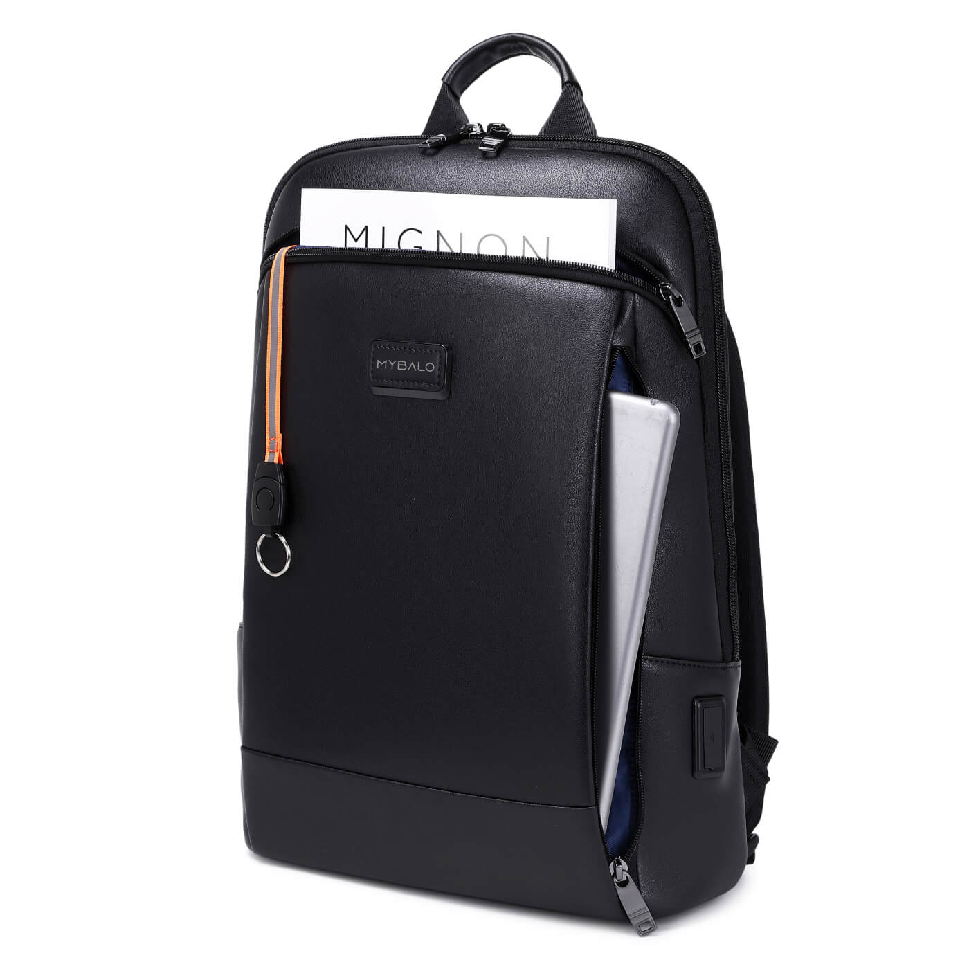 Rucsac business MYBALO Tenky Spectrum pentru laptop 15,6", compartiment tableta 9", port USB si USB-C, impermeabil, negru, 42x30x11cm, 13l