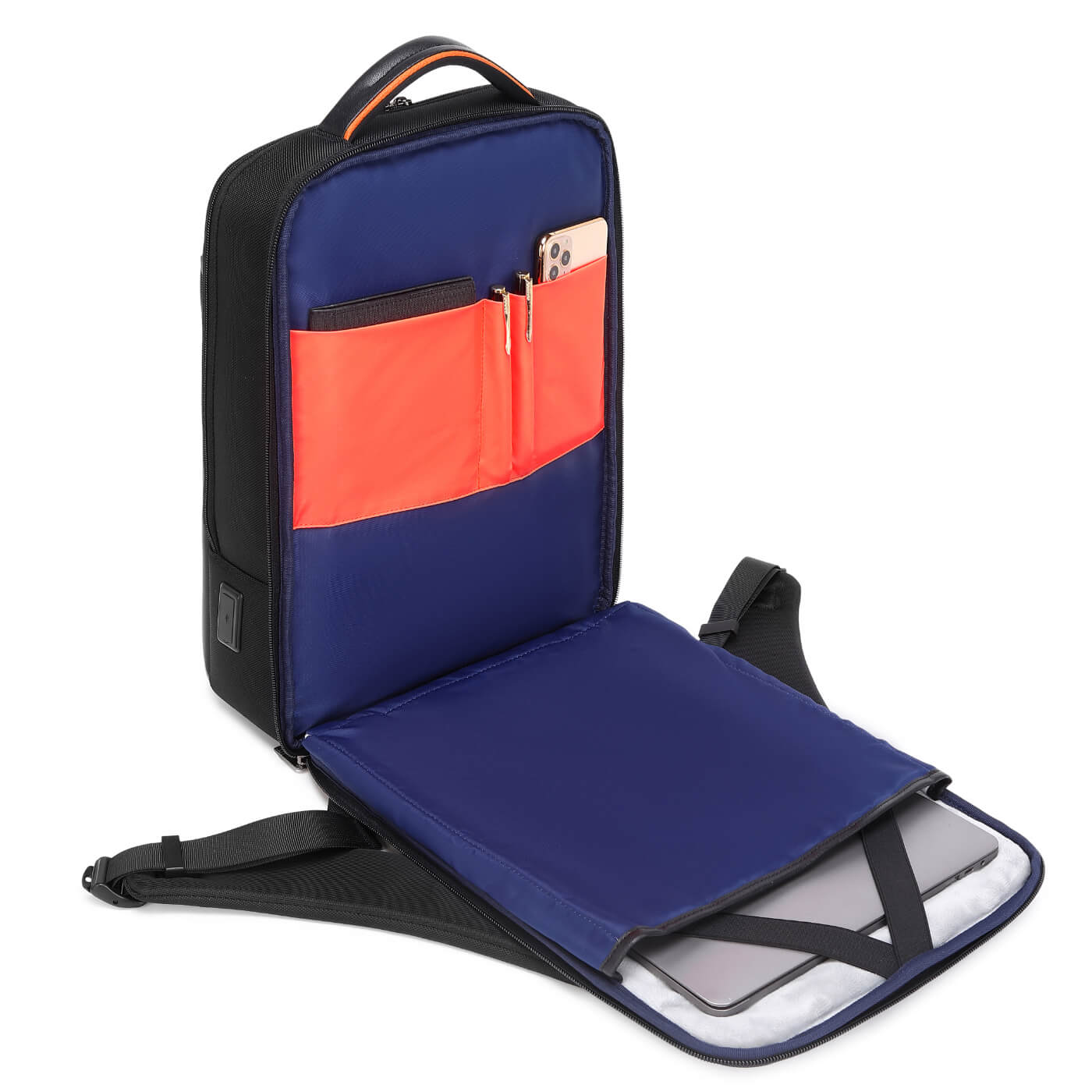 Rucsac business Milano, pentru laptop 15,6", deschidere 180°, port USB si USB-C, negru, 21 l