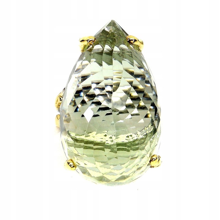 Inel argint 925 cu prasiolit natural 50ct, 14K aur, 30x18mm, marimea 15, Songea