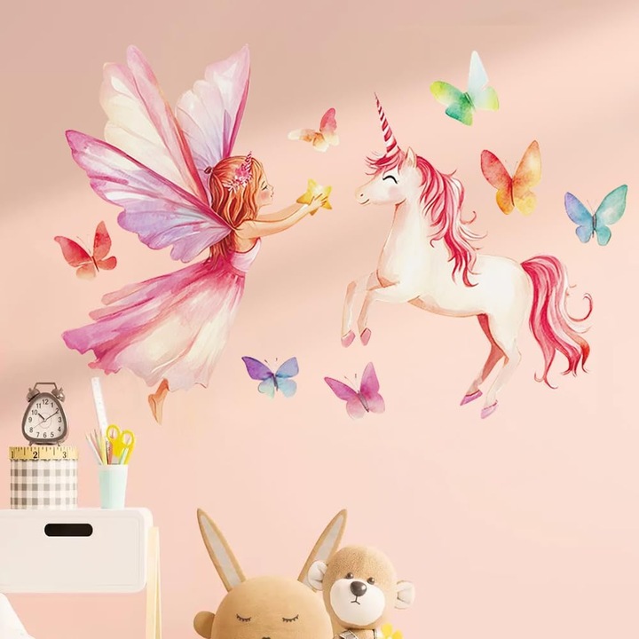 Gyerek falmatrica, 40 x 60 cm, Tündér és unikornis minta - CN