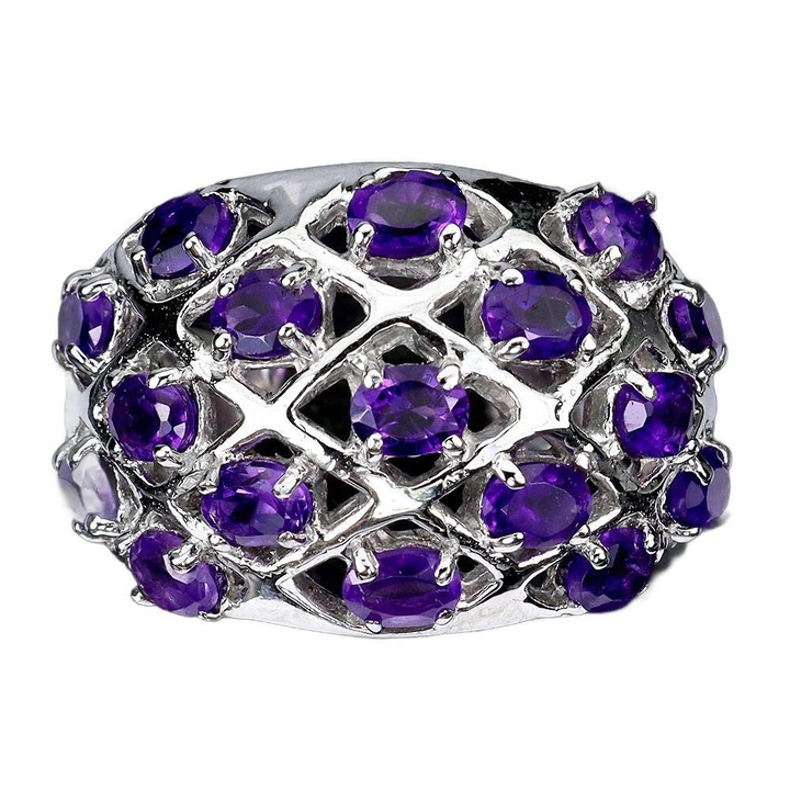 Inel argint 925 cu ametist natural, Songea, marimea 19, 7.84g