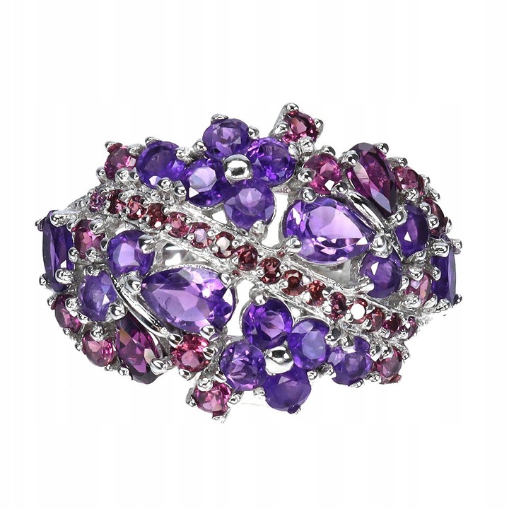 Inel din argint 925 Songea, cu ametist si granat, marimea 19, 23x18mm