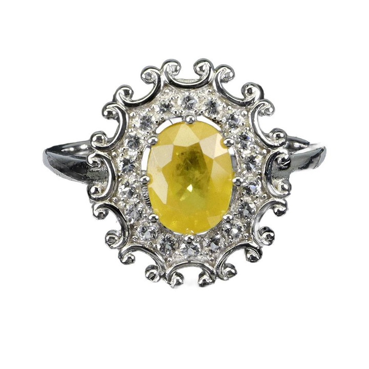 Inel argintiu 925, Songea, cu safir galben si topaze albe, 16.5, 16x15mm