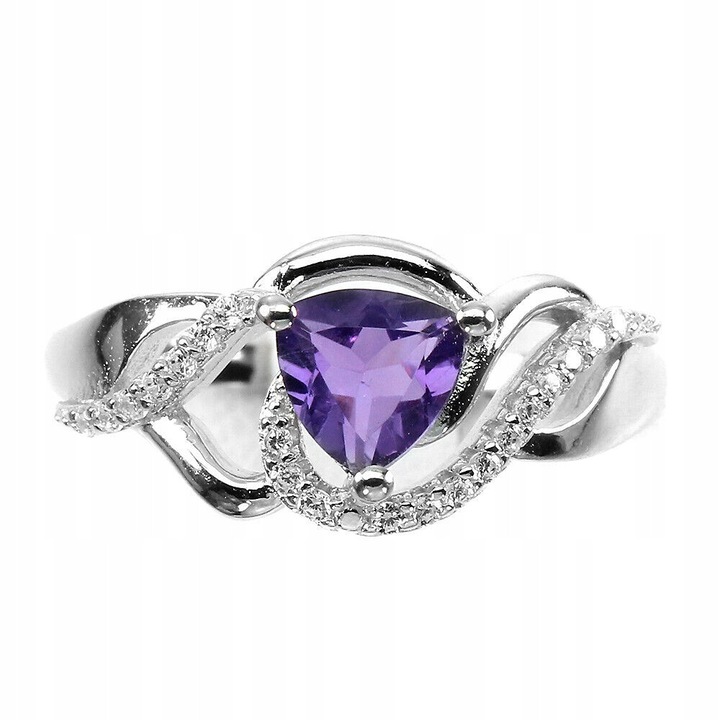 Inel din argint 925 cu ametist natural si zirconiu, Songea, marime 14, 20x10mm