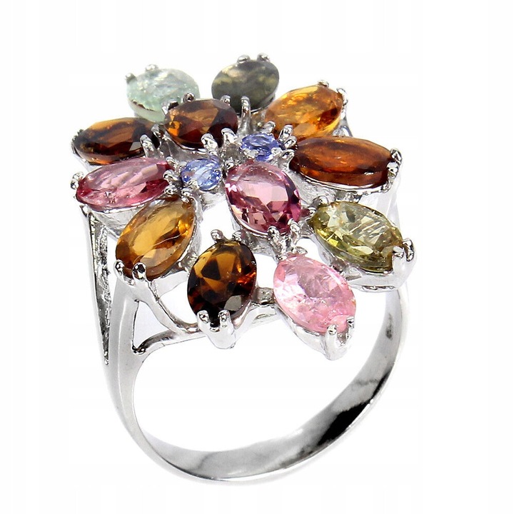 Inel dama, Songea, Argint/Turmalina, Multicolor, Marimea 14