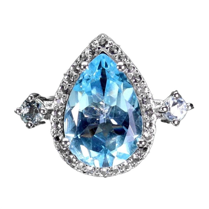 Inel dama, Songea, Argint/Topaz, Argintiu/Albastru, Marimea 14