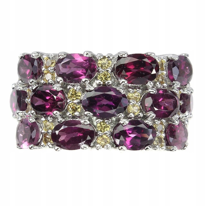 Inel dama, Songea, Argint/Granat/Safir, Multicolor, Marimea 15.5