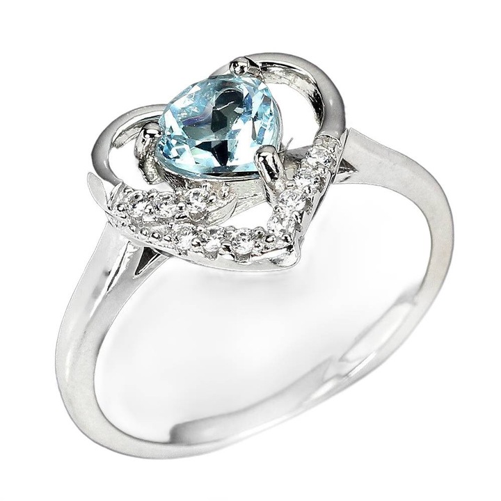 Inel dama, Songea, Argint/Topaz, Inima, Argintiu/Albastru, Marimea 17