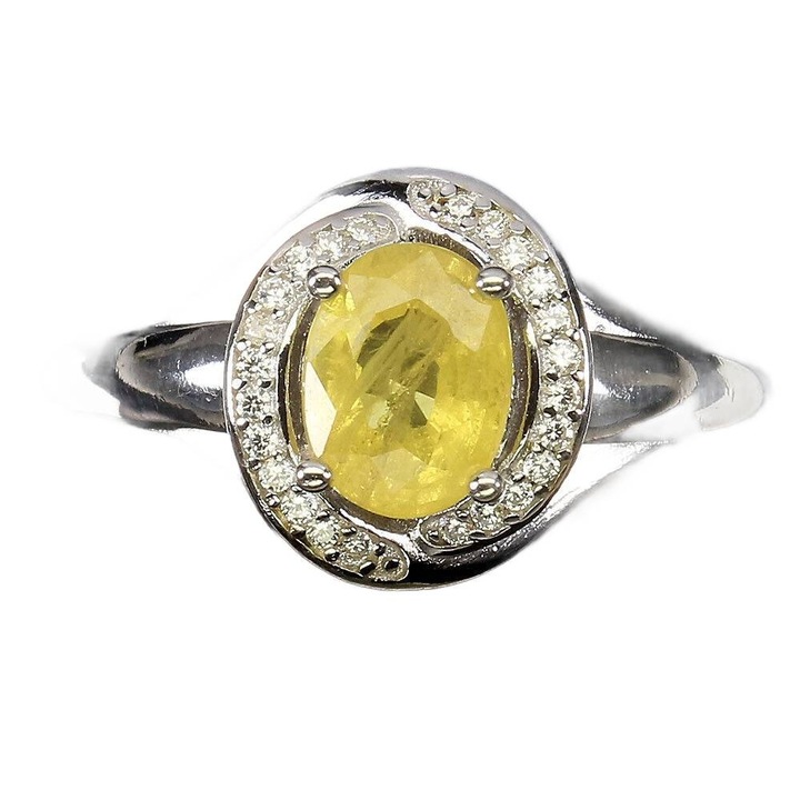 Inel argint 925 cu safir galben si zirconii, Songea, 12x10mm, marimea 19