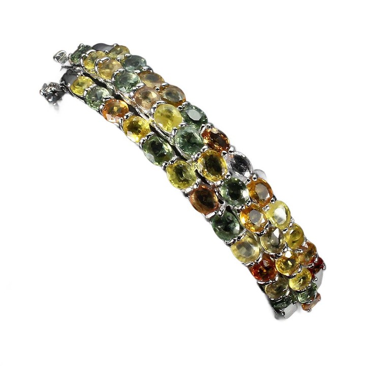 Bratara din argint 925 cu safire naturale, Songea, 39 pietre, 60mm, cu aur de 14K