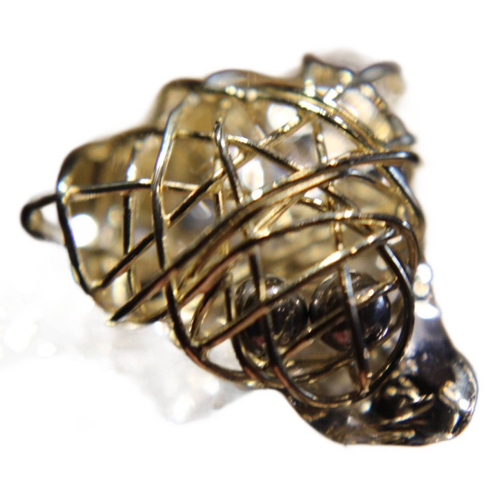 Inel dama cu design fantezist, Songea, alb si galben, dimensiune 15, 19x21mm, din argint