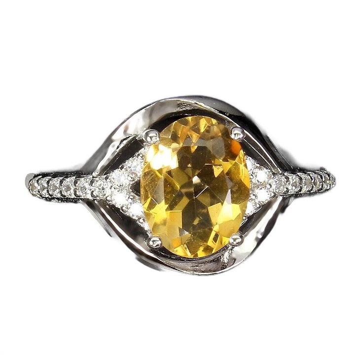 Inel argint 925 Songea cu citrin natural si zirconii, 17, 21x12mm