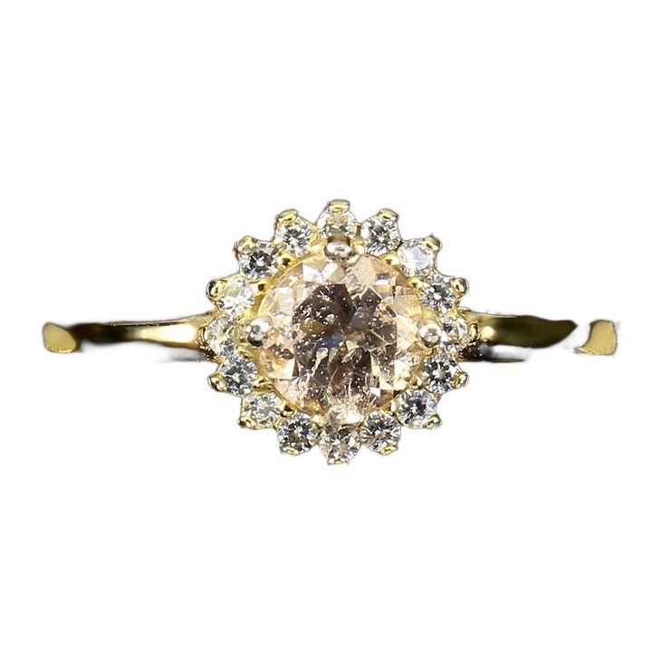 Inel argint 925, Songea, morganit natural, 14K aur, 12, 9x8mm