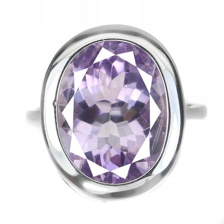Inel din argint 925 cu ametist natural, Songea, 15, 18x15mm, 14K aur alb