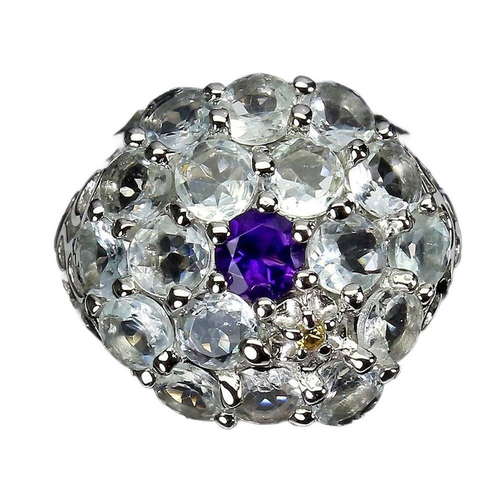 Inel din argint 925, Songea, ametist, safir, acvamarin, 16, 19x18mm