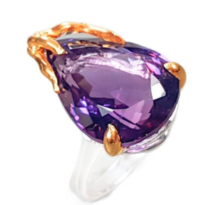 Inel din argint cu ametist natural 22ct, Songea, marimea 18, 21x15mm