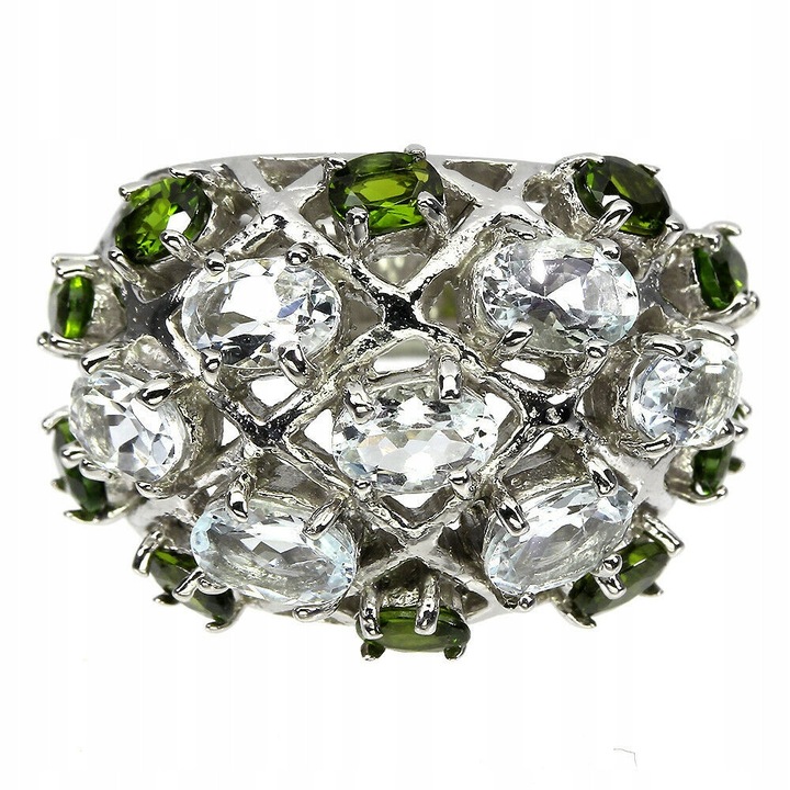 Inel cu diopsid natural de acvamarin marimea 13.5