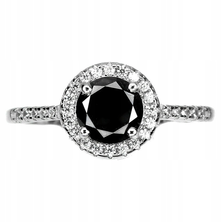 Inel cu diamant negru 0.88ct argint 925 marime 14