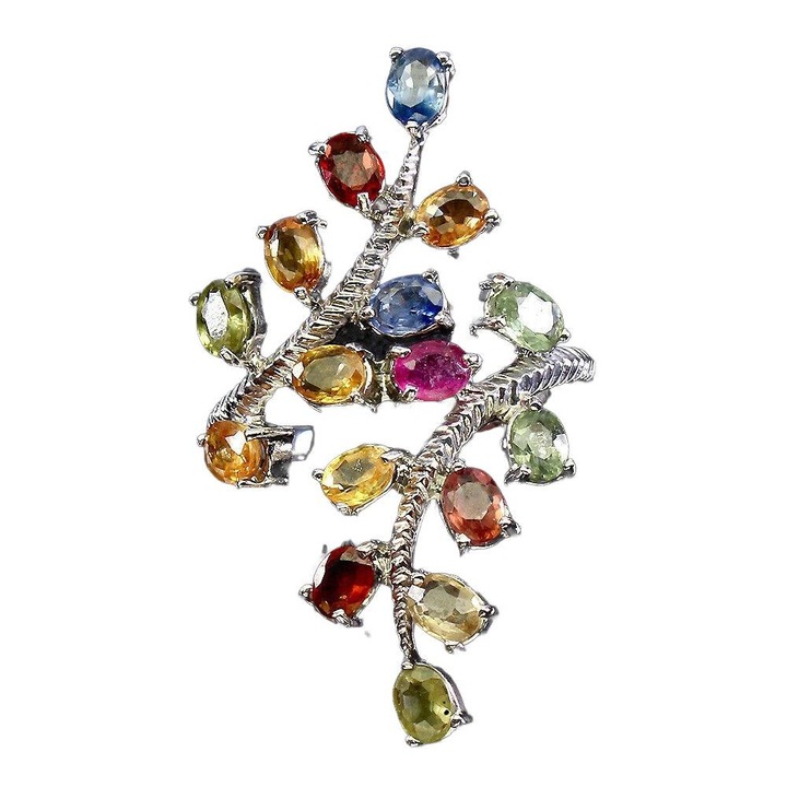 Inel 14K aur alb, 925, cu safire naturale Songea, 17.5, 35x21mm, din argint