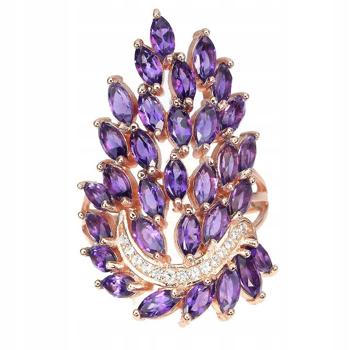 Inel argint 925, Songea, ametist natural, zirconii, roz, 17.5, 33x20mm