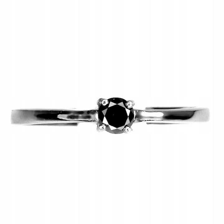 Inel din argint cu diamant negru 0.14ct, 16.5, 3x3mm, aurit cu aur alb 14K