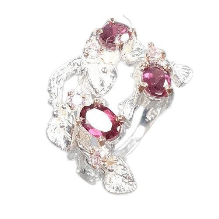 Inel dama din argint 925, Songea, granate rodolit, 6x4mm, roz 11.5