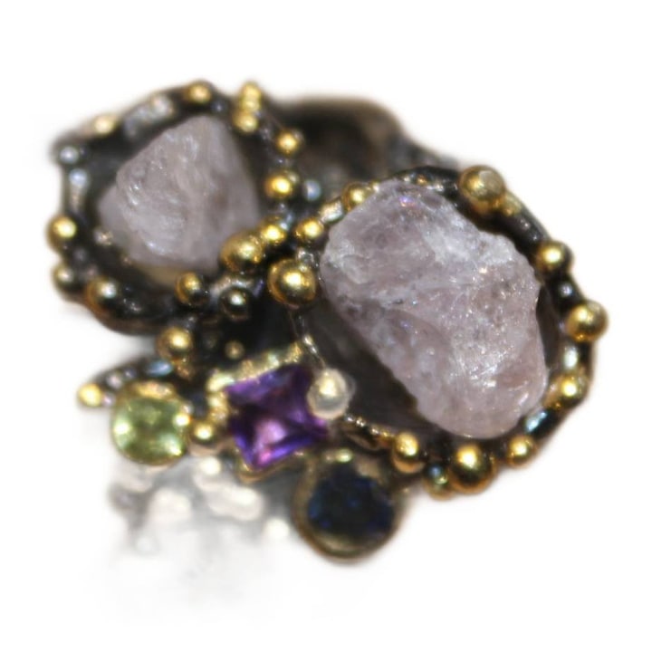 Inel artistic din argint 925 cu piatra naturala, roz, ametist, safir, marimea 16