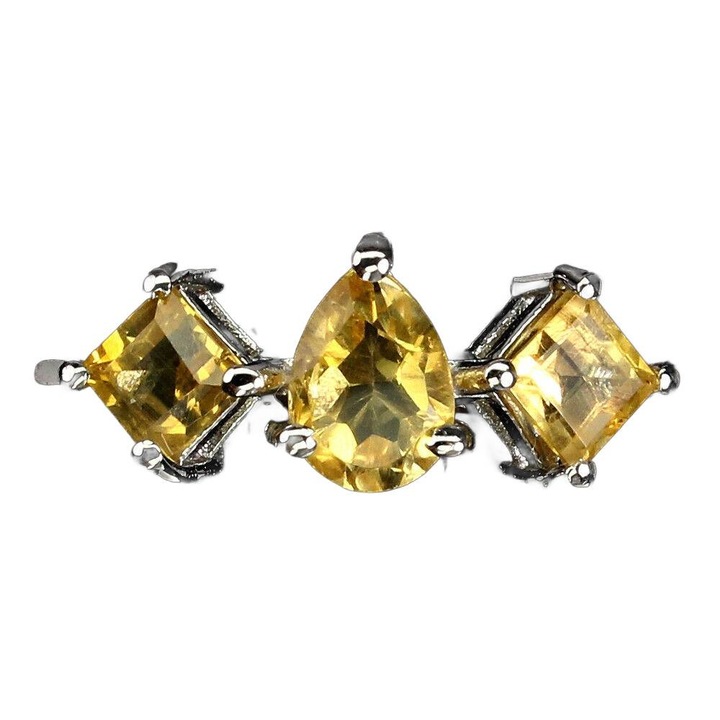 Inel 14K aur alb, cu citrine naturale, 19x8mm, marimea 15
