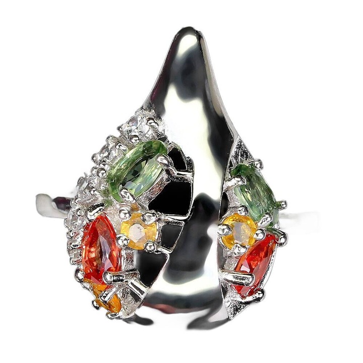 Inel din argint 925 cu safire si zirconii cubice, marimea 14