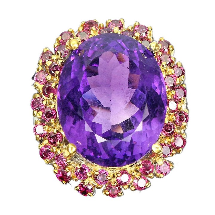 Inel argint 925 cu ametist 18ct si turmaline, 21, 24x21mm, Brazilia