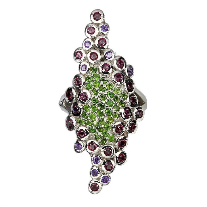 Inel argint 925 Songea cu granate si diopside, 14, 41x17mm