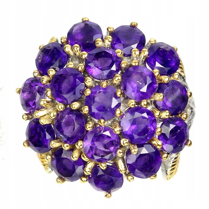 Inel argint 925 cu ametist natural, 19, 23x23mm, 14K aur alb si galben