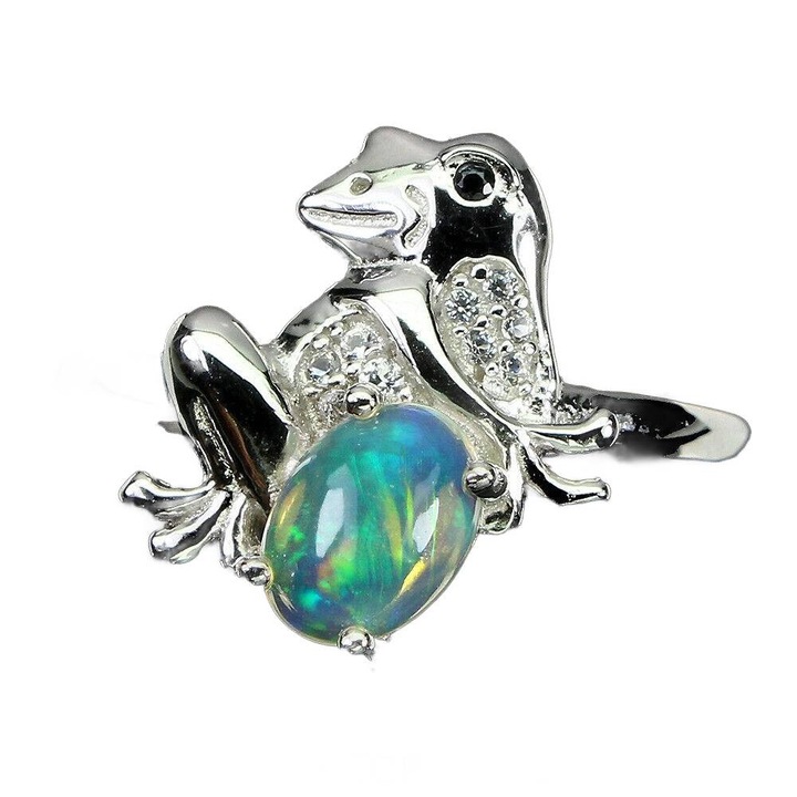 Inel cu opal natural, topaze albe, 14K, 15x13mm