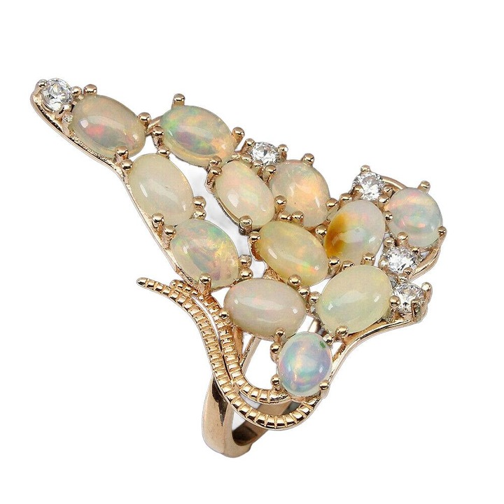 Inel argint 925 opal de foc, roz aur 14K, 34x24mm, marimea 14