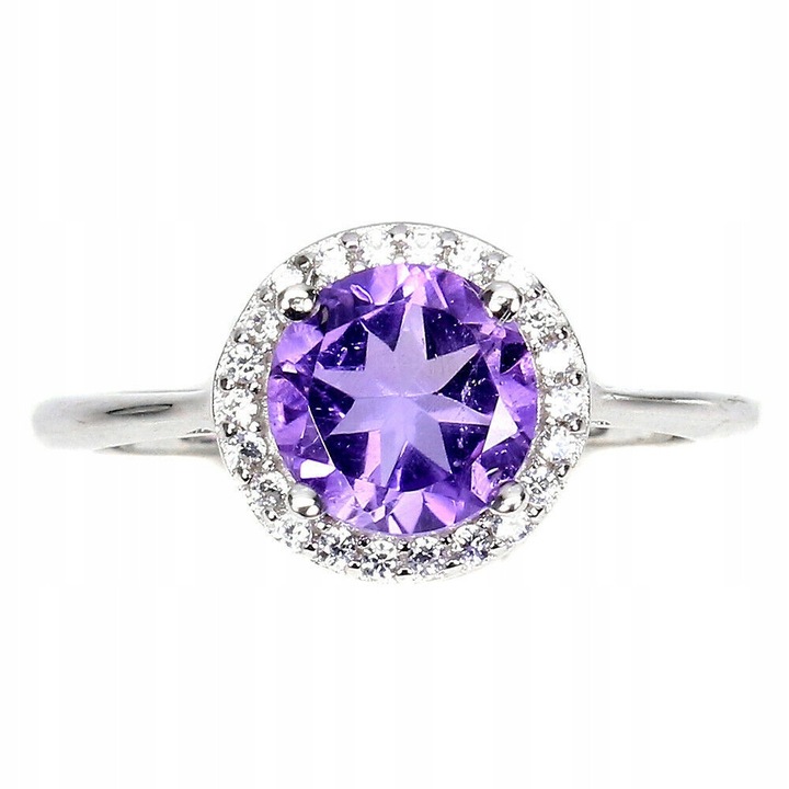 Inel din argint 925 cu ametist natural si zirconii, 11.5, 10x10mm
