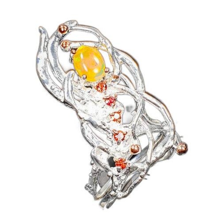 Inel cu granat si opal artistic, argint, marime 14.5