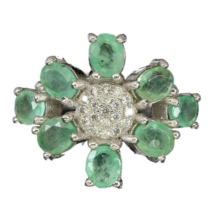 Inel din argint 925 cu smaralde naturale, marimea 16.5