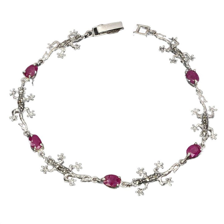 Bratara din argint 925 cu cameleon si rubin marcasit