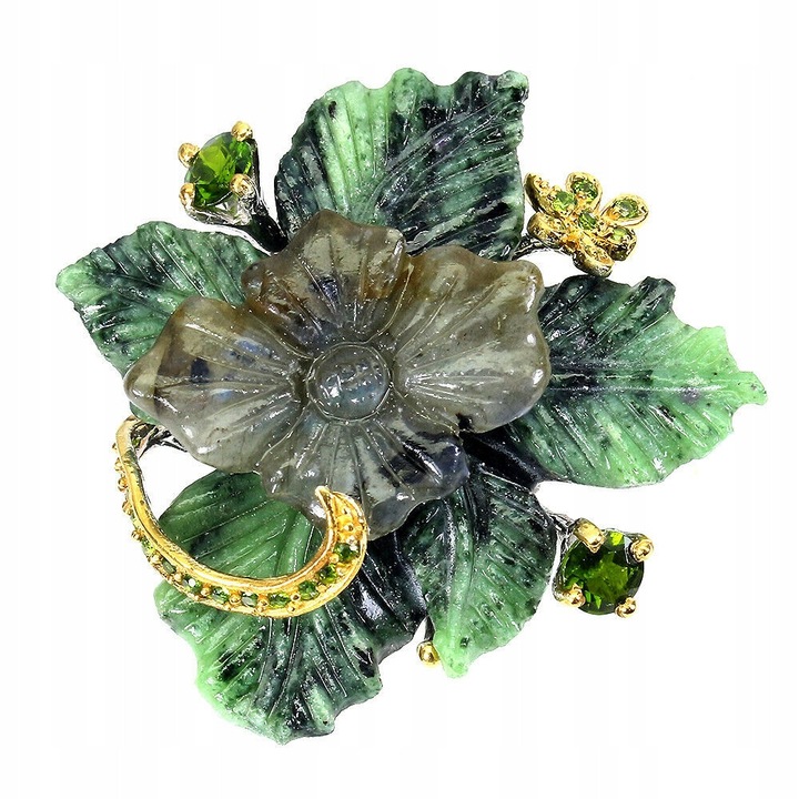Inel din argint 925, AAA, zoisit, diopside, 19.5, verde