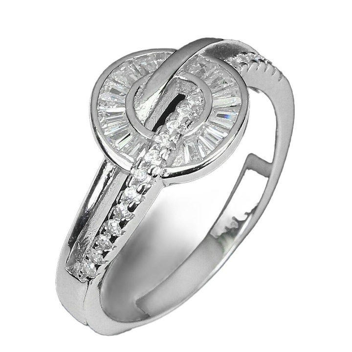 Inel argint, 14K cu zirconii AAA, 21x10mm, marimea 15