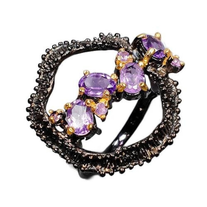 Inel artistic 925 cu ametiste naturale 16