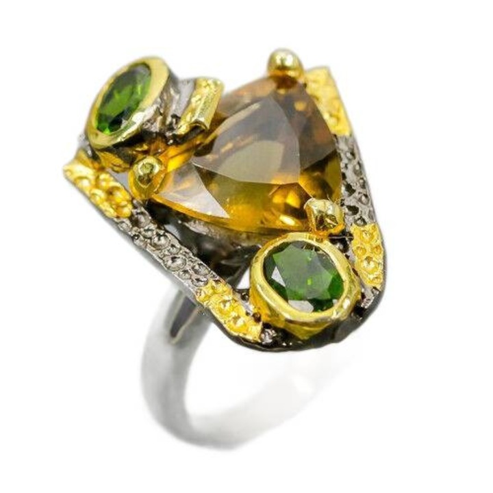 Inel artistic cu cuart citrin 17 diopside