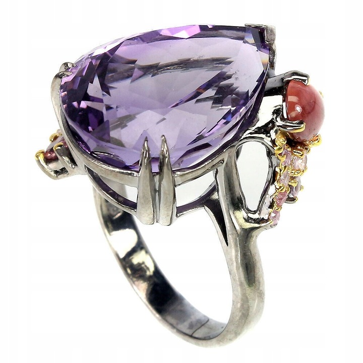 Inel din argint 925 cu ametist 15.65ct, rubin si safire, 22x20mm, marimea 15, set nou