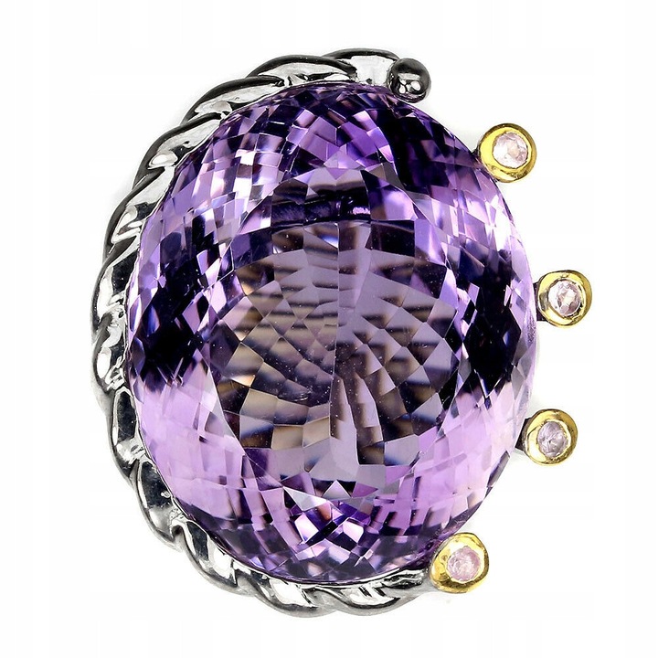 Inel din argint 925 cu ametist natural si safire, 16, 27x24mm, set