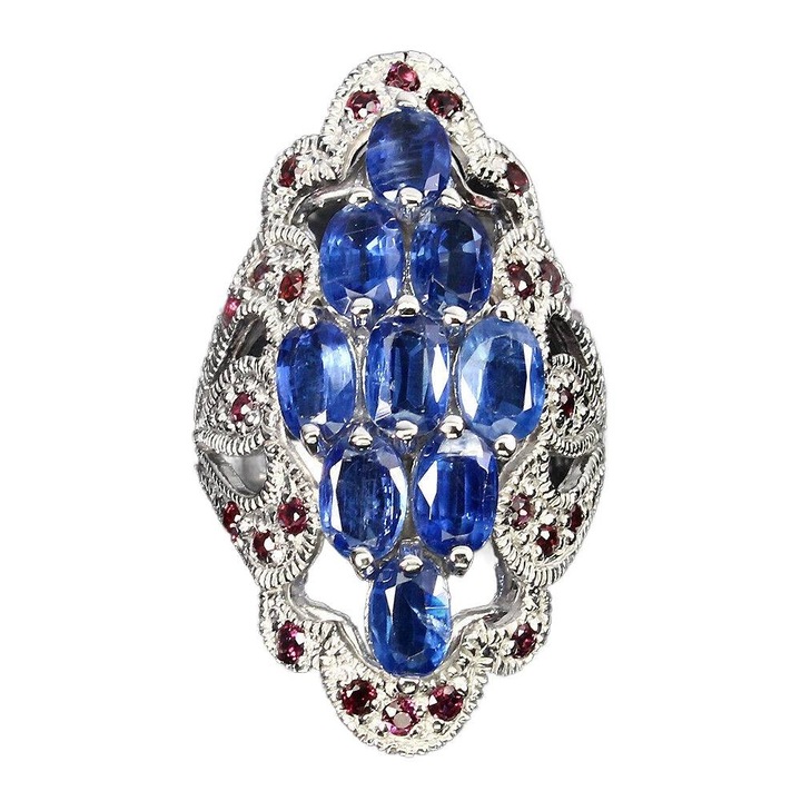 Inel din argint 925, cianit si rodolit, marimea 16.5