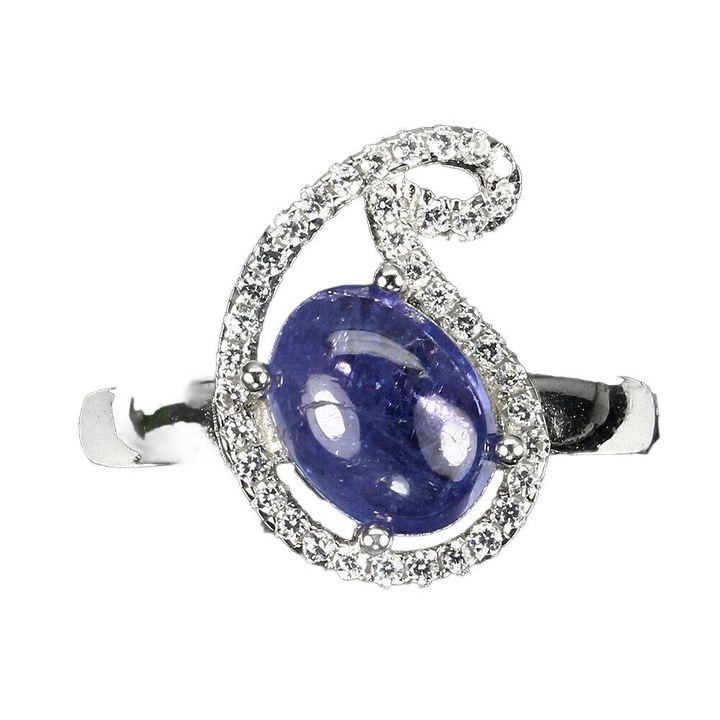 Inel argint 925 cu tanzanit si cyrkonii, Songea, 16x12mm, 16
