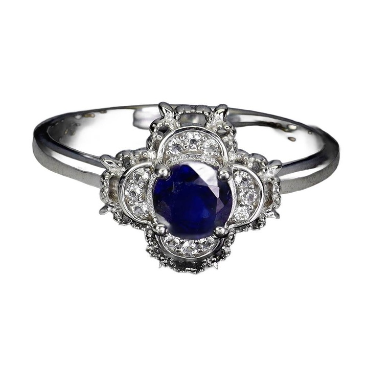 Inel delicat cu safir albastru natural si topaz alb r 17 925