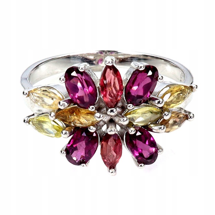 Inel din argint 925, Songea, cu granate naturale si turmaline, marimea 16