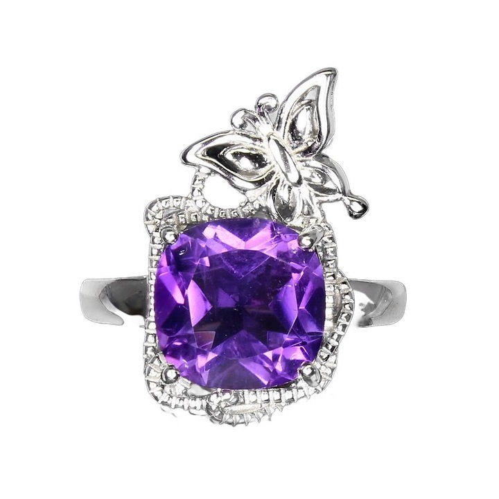 Inel argint 925 cu ametist natural, 14K, 22x13mm, Songea